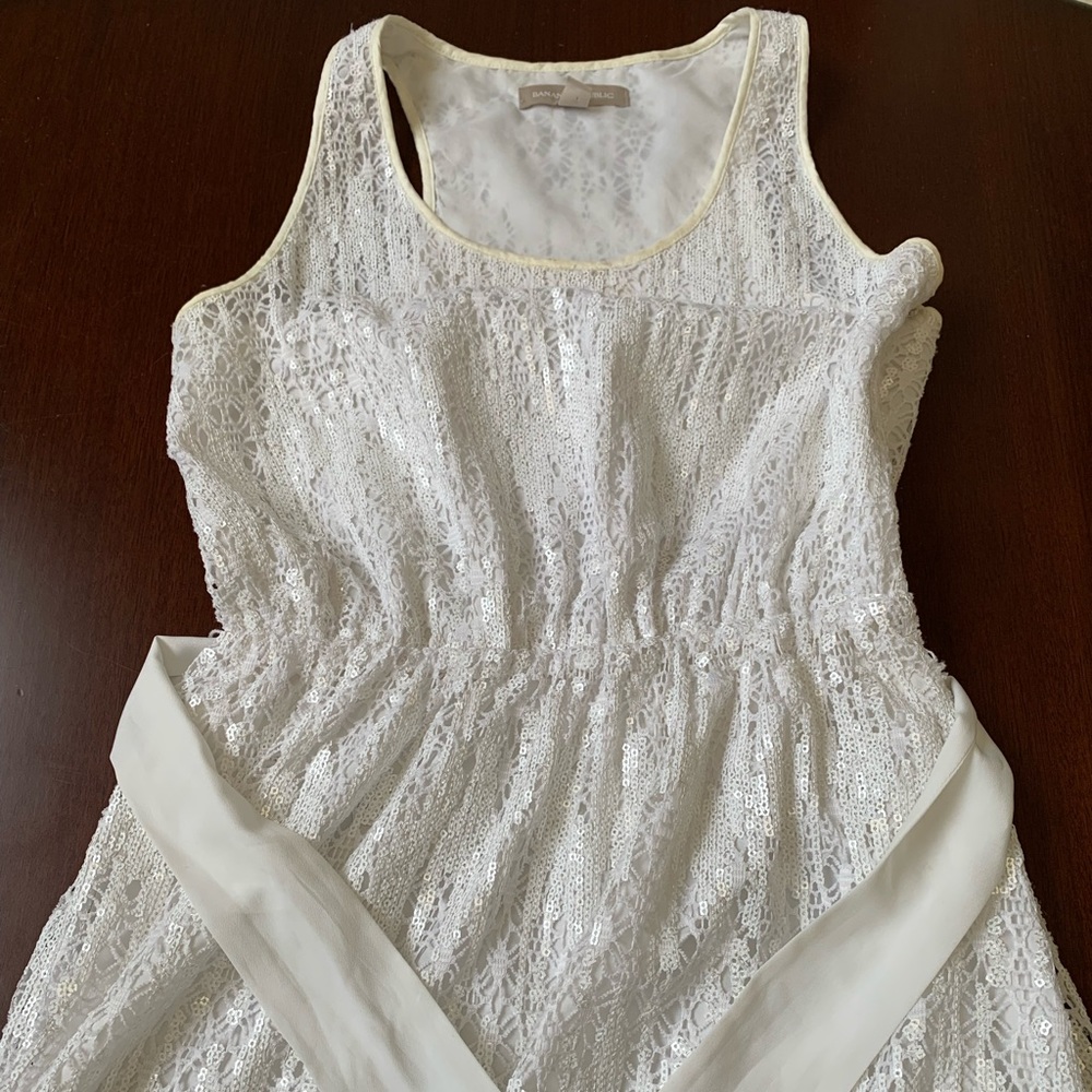 Banana Republic sleeveless white sequin maxi dress, size 0